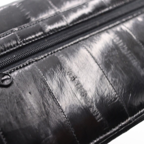 Vintage Eel Skin Black Leather Clutch Purse Handbag Beautiful Retro 1950s Bag - Picture 8 of 16